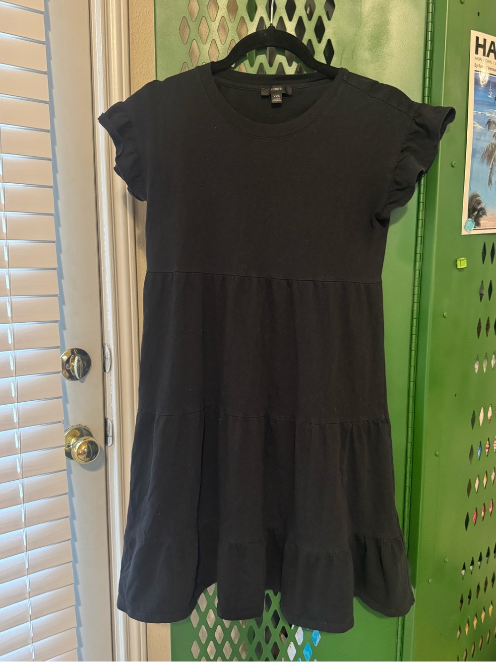J. Crew Women’s Black Tiered Dress with Ruffle Sleeves (100% Cotton)